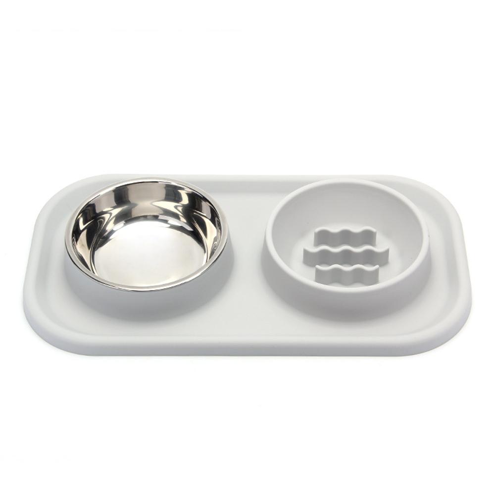 Small Medium Dog Silicone Bowl Anti-knockover Slow Food Plate Stainless Steel Pet Double Bowl