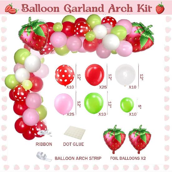 103 PCs Strawberry Party Decorations, Hombae Strawberry Decorations for Birthday Backdrop Balloon Garland Arch Happy Birthday Banner Cake Cupcake