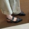 Cowhide version~ Punk hottie fried street niche single shoes women's pointed head willow nails belt buckle versatile casual bag head sandals