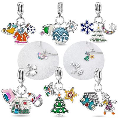Green Christmas Tree Pendant Snowflakes and Santa Claus Authentic Charm Bead Charms Copper Bead Charms Compatible With Bracelets Women Gift Diy Making