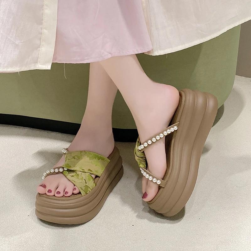 8CM NEW Heels Wedge Slides Sandals Women Casual Outdoor Slippers Female Summer Non Slip Beach Slipper Walking Chunky Shoes Woman