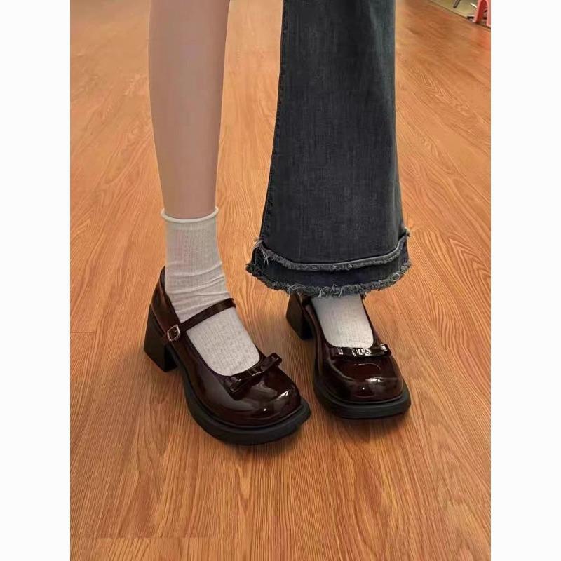 Small brown leather shoes retro Mary Jane shoes women's Lolita niche bow women's shoes