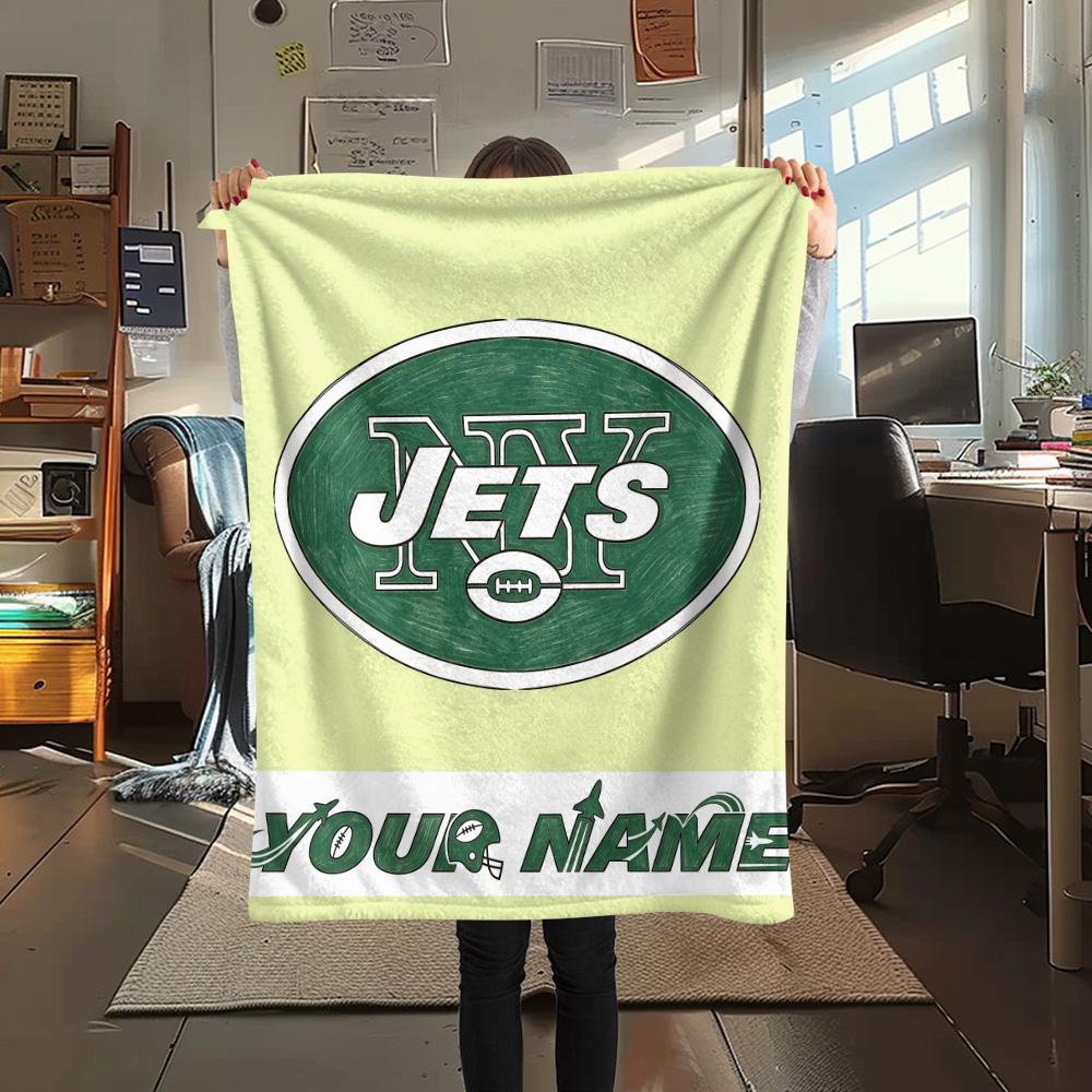 Custom Name New York Jets Flannel Blanket, High quality Comfortable for All Seasons, Home Decor, Warmth and Comfort