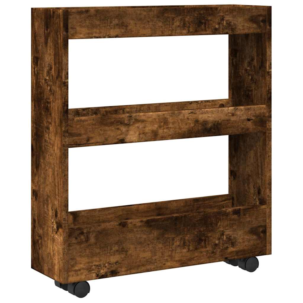 Narrow Storage Trolley 3 Tier Smoked Oak Wood Based Material