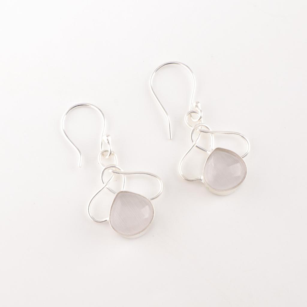 Selenite Gemstone 925 Stamped Silver Jewelry Handmade Earrings 1.50" For Gift EE-2-45
