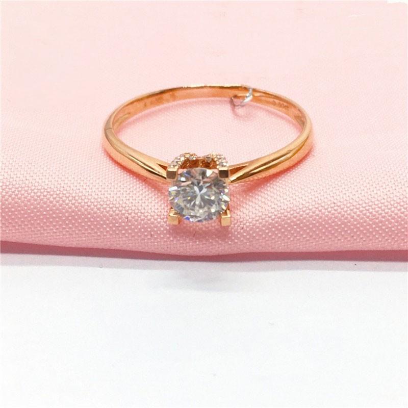 585 Purple Gold Inlaid With Four-Claw Zircon Ring, Simple And High-Grade Russian Rose Gold-Plated Color Gold Live