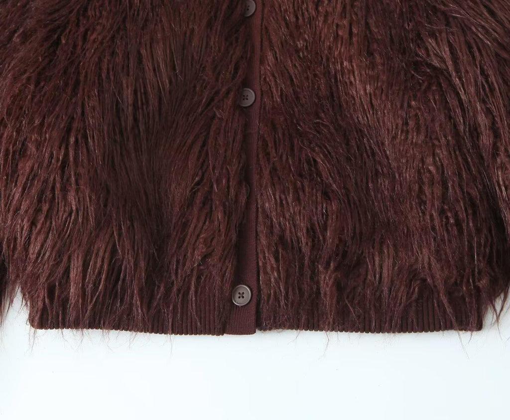 European & American Women's Spring 2025 Faux Fur Knit Cardigan