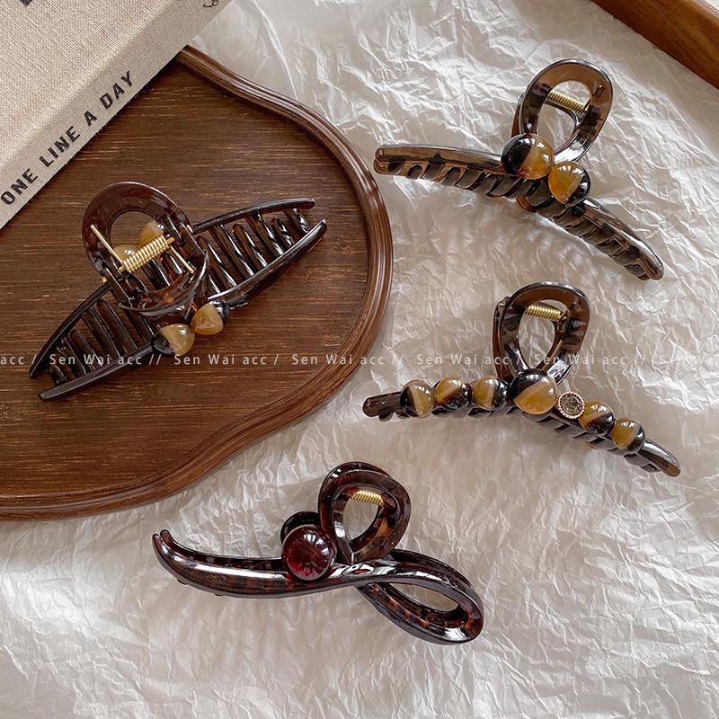 Retro Temperament Round Bead Grab Clip Female Maillard Wind Disc Hair Volume Large Back Head Shark Clip Large Hair Accessories