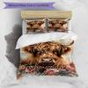 3PC Custom Name Highland Cow Floral Art Bedding Set Printed Bedding Set Duvet Cover Closure Includes 1 Duvet Cover & 2 Pillowcases for All Seasons Bed