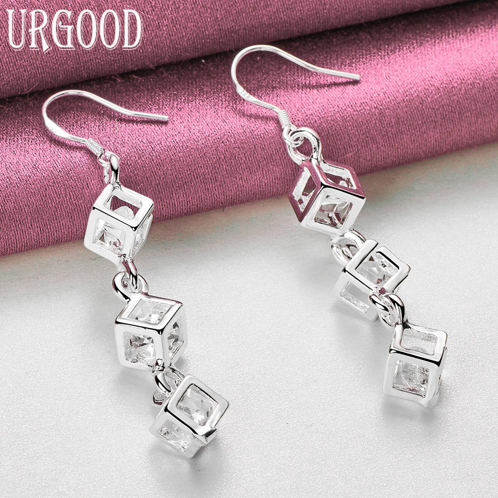925 Sterling Silver AAA Zircon Square Earrings Wedding Jewelry