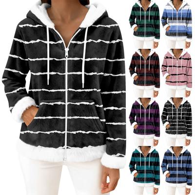 Damen Freizeitmode Langärmiger Fleece-Kapuzen-Cardigan mit Reißverschluss