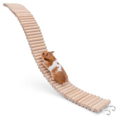 2 In 1 Hamster Wooden Ladder Bridge Exercise Play Chewing Toys Cage Decor Natural Landscaping