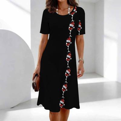 Damenmode Anmutig Schön Gebrochene Blumen und Früchte Druck Sommer Frühling Kurzarm O-Ausschnitt Freizeitkleider