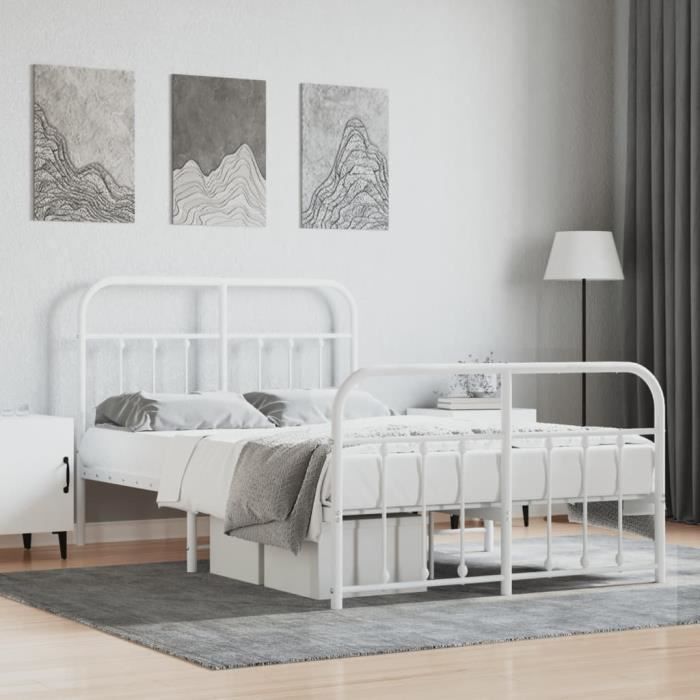 VidaXL Cadre de lit métal avec tête de lit-pied de lit blanc 120x190cm 352642