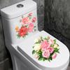 Hand Painted Pink White Flowers Toilet Sticker Self-Adhesive Removable for Bathroom Decoration