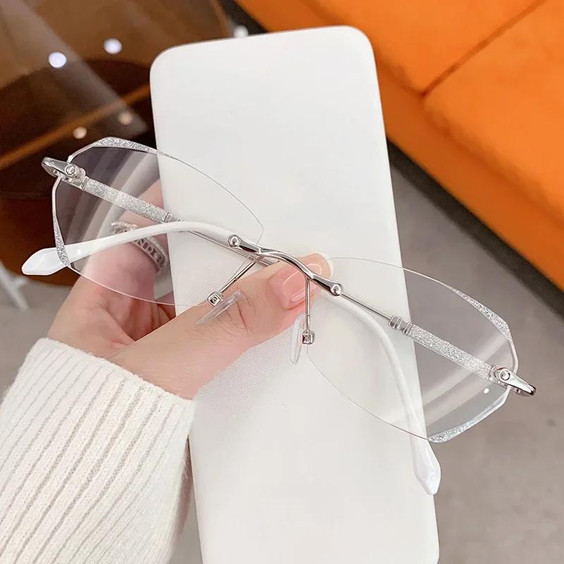 Women'S Fashion Transparent Reading Glasses Blue Light Blocking Far Sight Eyeglasses Ladies Luxury Diamond Presbyopia 0 To +4.0