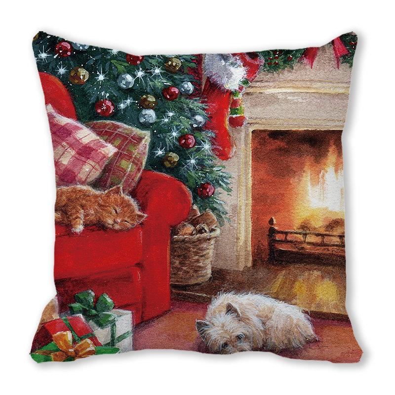 Weihnachtsdekoration Kissenbezug Bauernhaus Sofa Wurfkissenbezug Niedlicher Haustier Katze Hund Kissenbezug Floral Kissenbezug