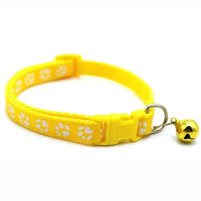 Pet Collar With Bell Cartoon Footprint Colorful Dog Puppy Kitten Adjustable Safety Ring Necklace Accessories