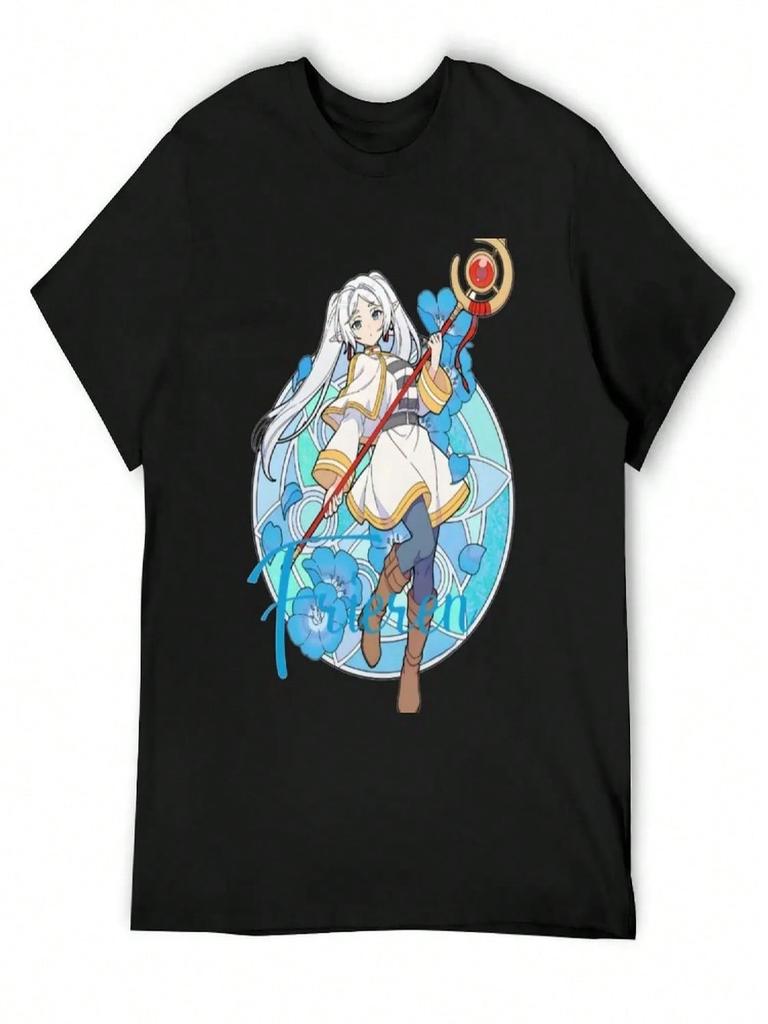 Frieren T-Shirt Anime Clothes Blacks Funny Costumes Short Sleeve Tee Men