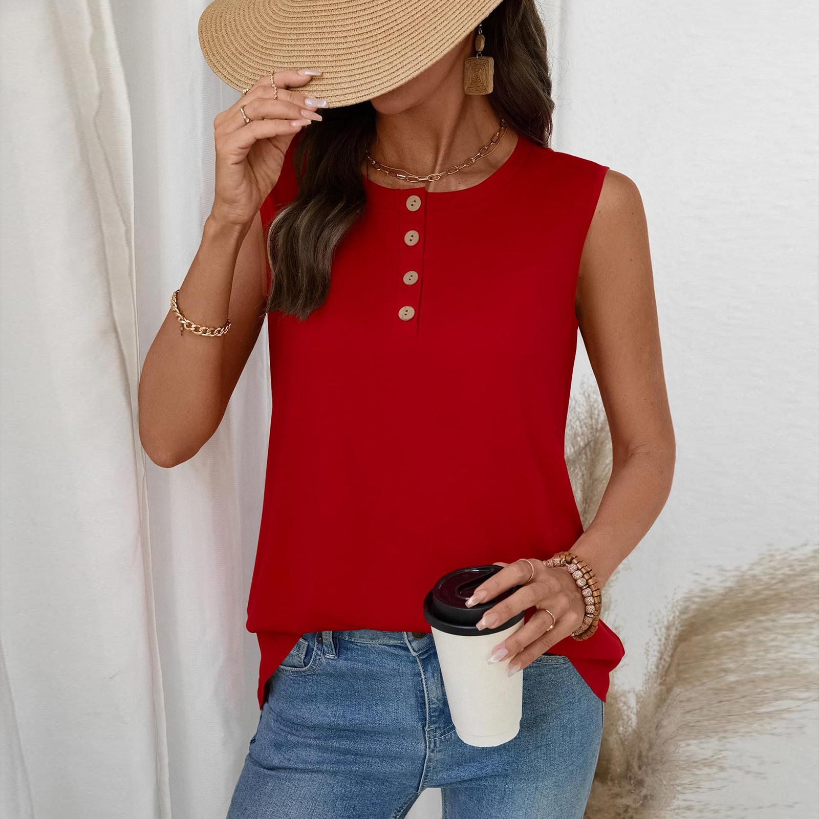 

Womens Spring Tops Sleeveless Button Down Casual Blouse Summer Shirts for Women Lightweight Womens Summer Shirts XL червоний