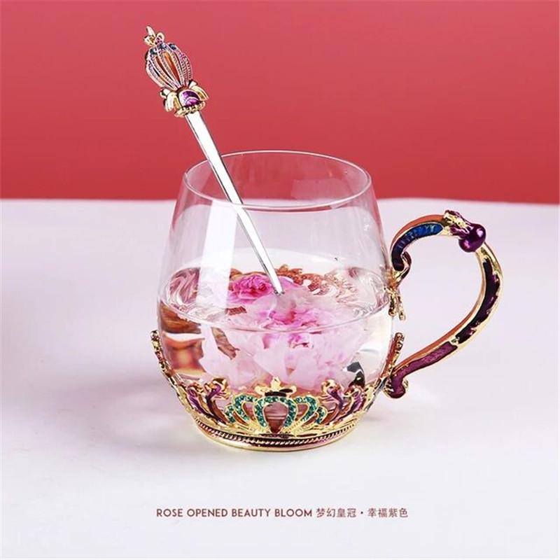Cană de cafea emailată manuală, ceașcă de cristal, cu lapte, floare de lămâie, ceașcă de ceai de sticlă de calitate superioară, cadou cuplu cană pentru nunta iubitoare