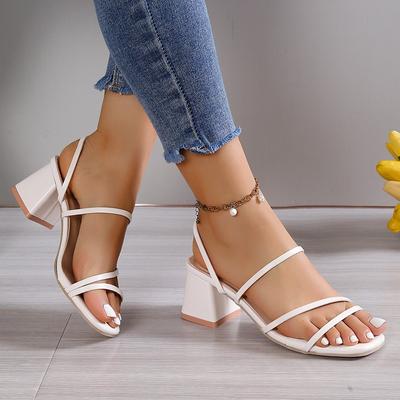 Fashion New Ladies Square Heels Elegant Summer Slippers Outside Cross Tied Leather Female Slides Fashion Woman Sandals Sandalias Mujer
