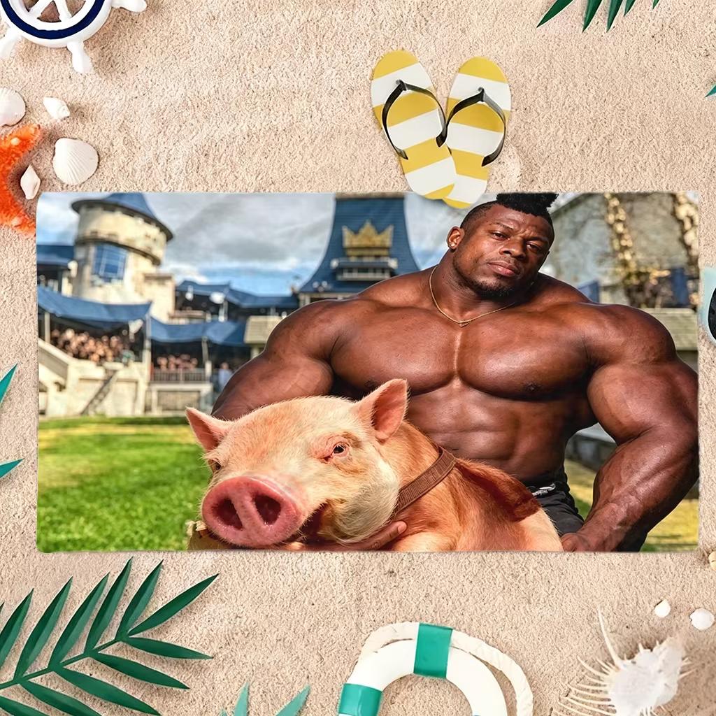 Funny Bodybuilder and Pig Meme Beach Towel,Microfiber Soft Absorbent Quick Dry,Oversized for Beach Pool Travel, Humor Bath Towel