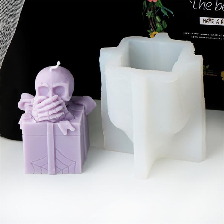 Reusable Silicone Mold Gift Box Skull Head Candle Mould Creative Aromatherapy Making Mold Festive Decoration Supplies