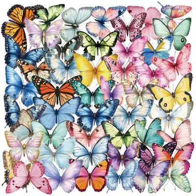 50 Transparent Cartoon Colorful Butterfly Sticker Pack Waterproof Transparent PET Manual Material Decorative Guitar Notebook
