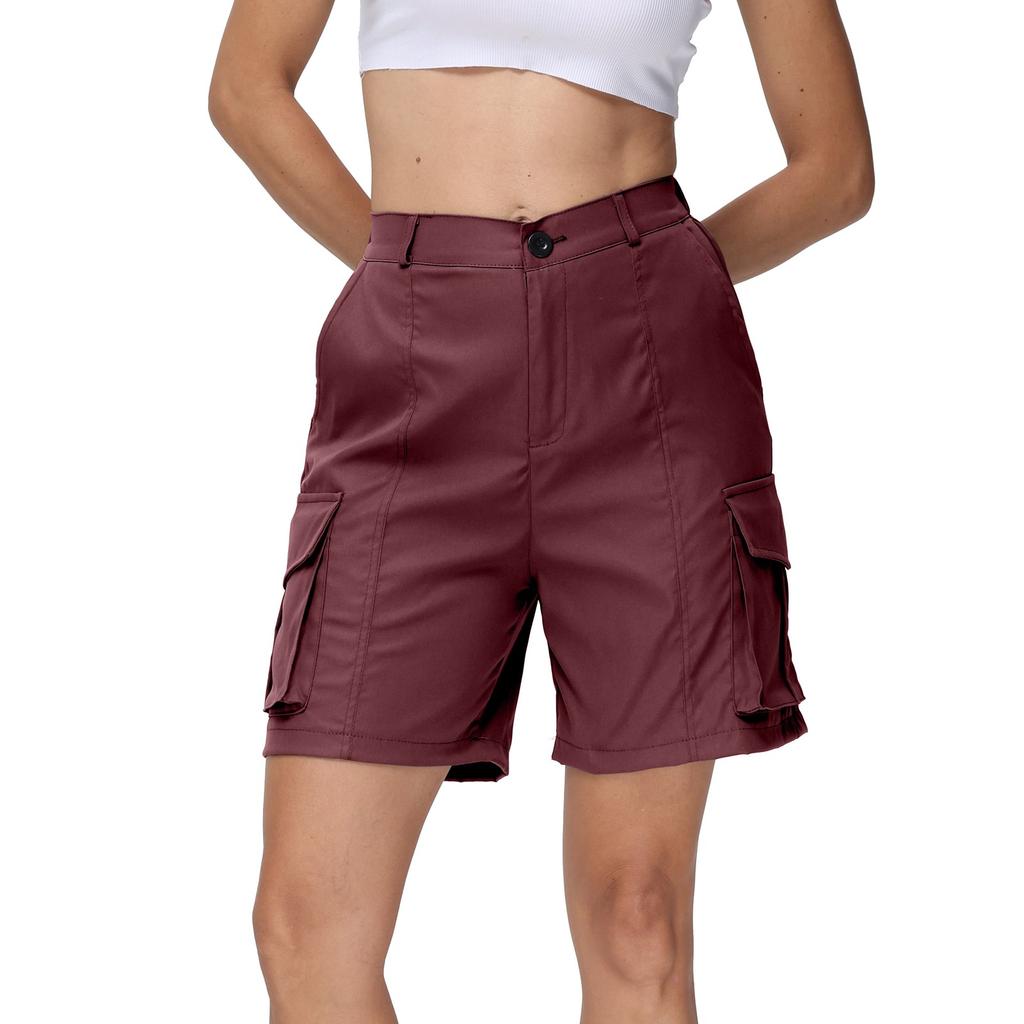 Bermuda Shorts For Women Cargo Shorts Knee Length 6 Pockets Elastic Waist Long Shorts For Summer Casual