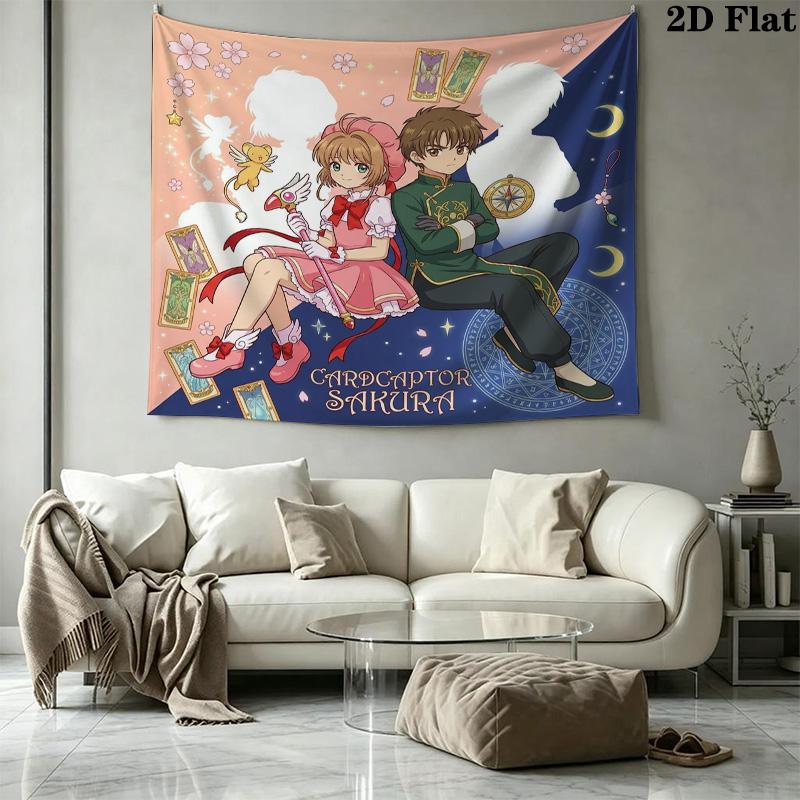 Cardcaptor Sakura Wall Tapestry Aesthetic Wall Hanging Printed Fabric Blanket Decorative Tapestries For Bedroom Living Room Home Decor