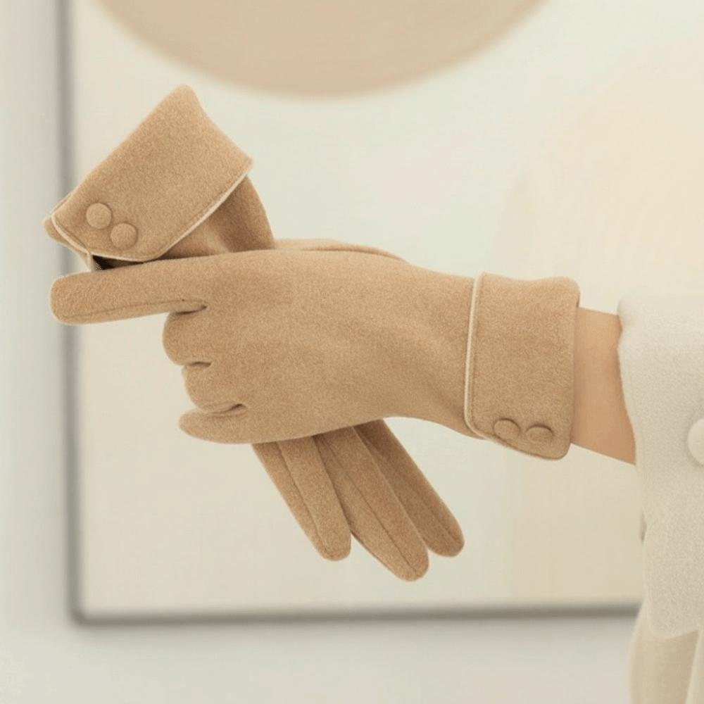 Button Winter Gloves Fleece Cycling Mittens Simple Women Gloves  Female