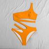 2025 New Beach Party Vacation Solid Color One Shoulder Bikini Cut Out One-piece Swimsuit Women Summer Hollow Out Fashion Swimsuit