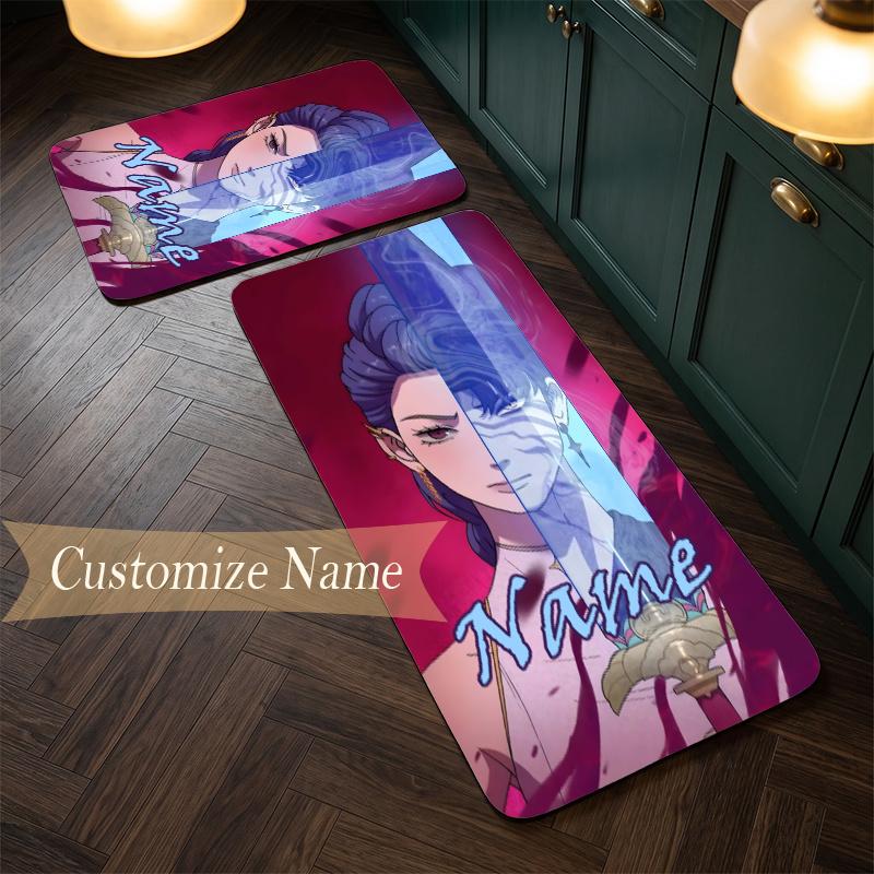 Rumi & Jinu (19) Customize Name Flannel Kitchen Mat Soft Non-Slip Kitchen Floor Runner Rug for Home Kitchen Decor