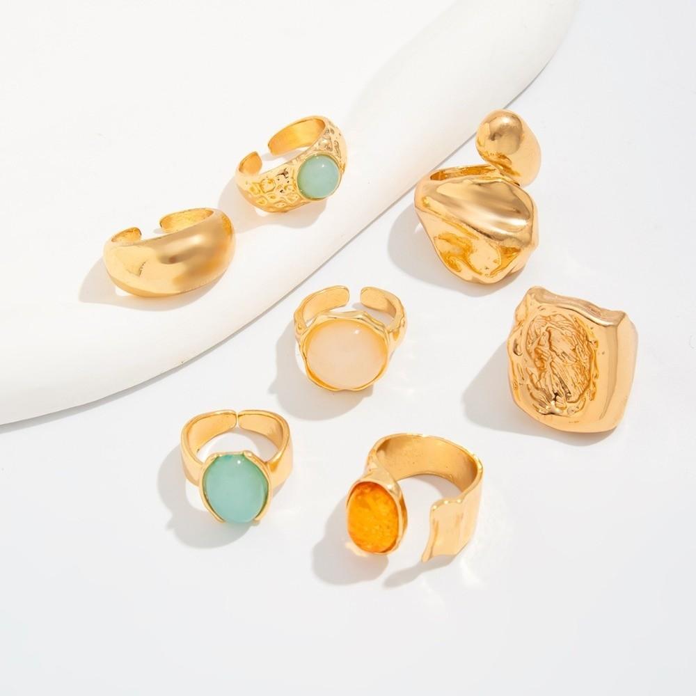 5pcs/7pcs Stackable Chunky Smooth Rings Vintage Retro Metal Ring Trendy Opening Rings Set  Party