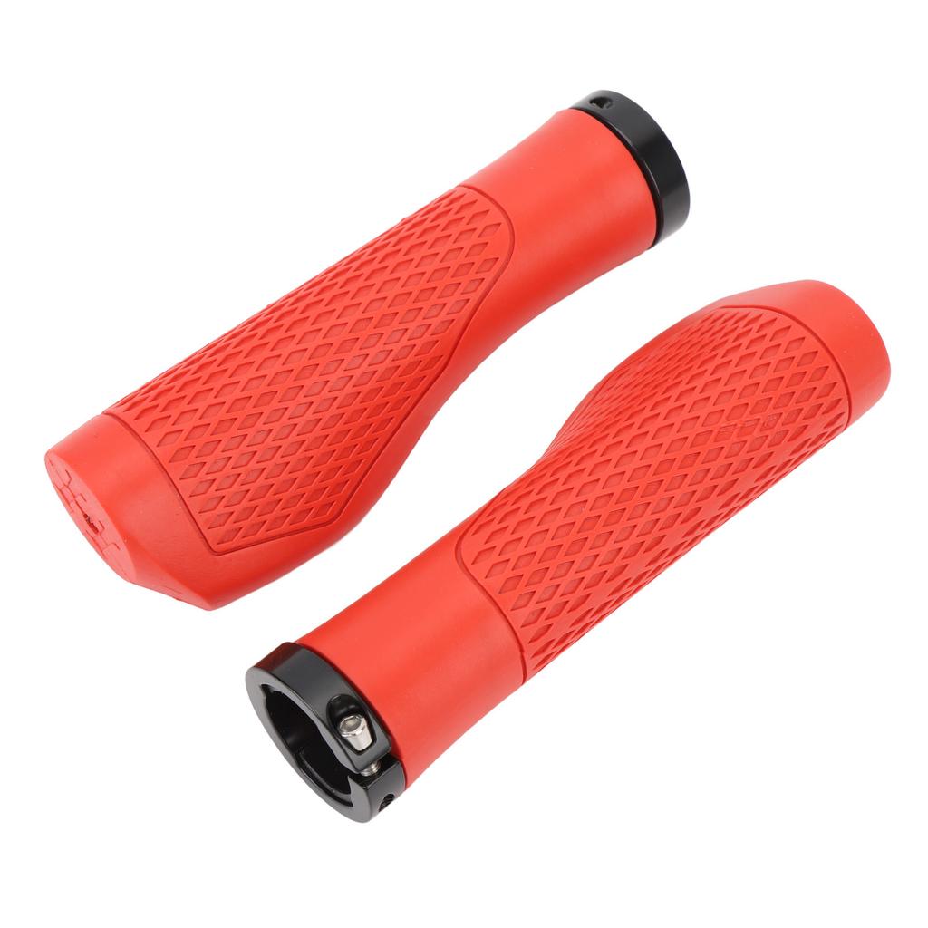 Pair of Cycling Handlebar Grips Rubber Anti Slip Shock Absorbing Ergonomic Cycle Locking Handle Grips Red