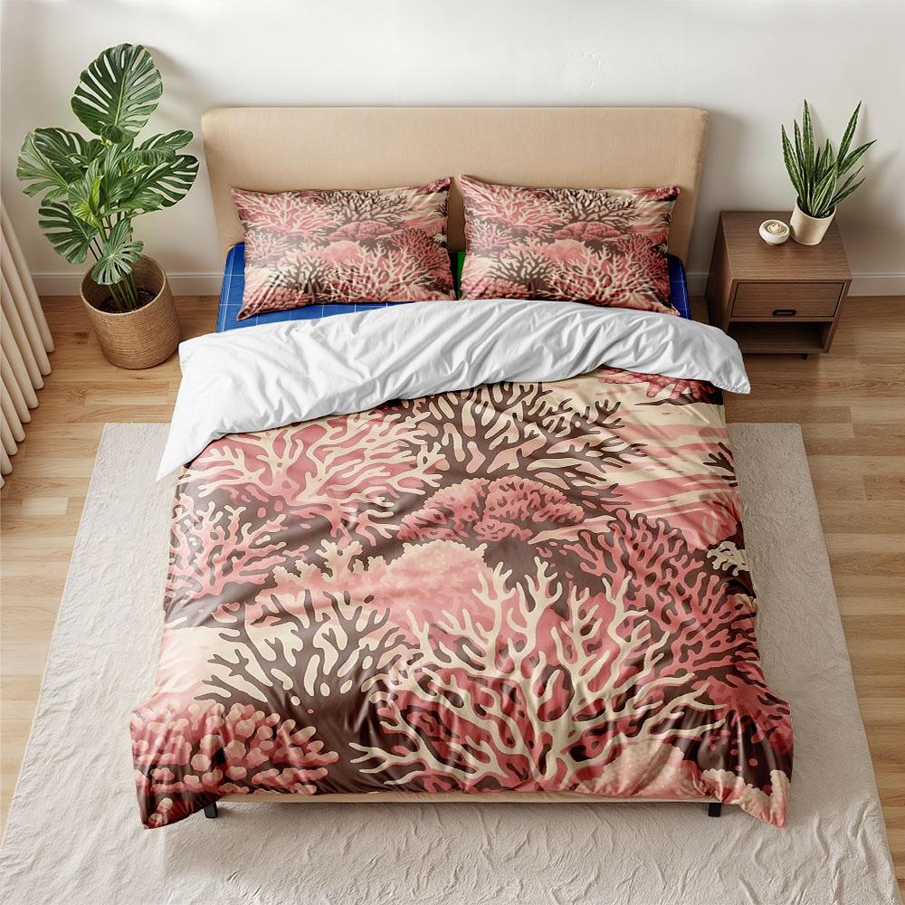 

Coral Pink Symphony Undersea Duvet Cover Set King Queen Double Full Twin Single Size Bed Linen Set 135x200cm
