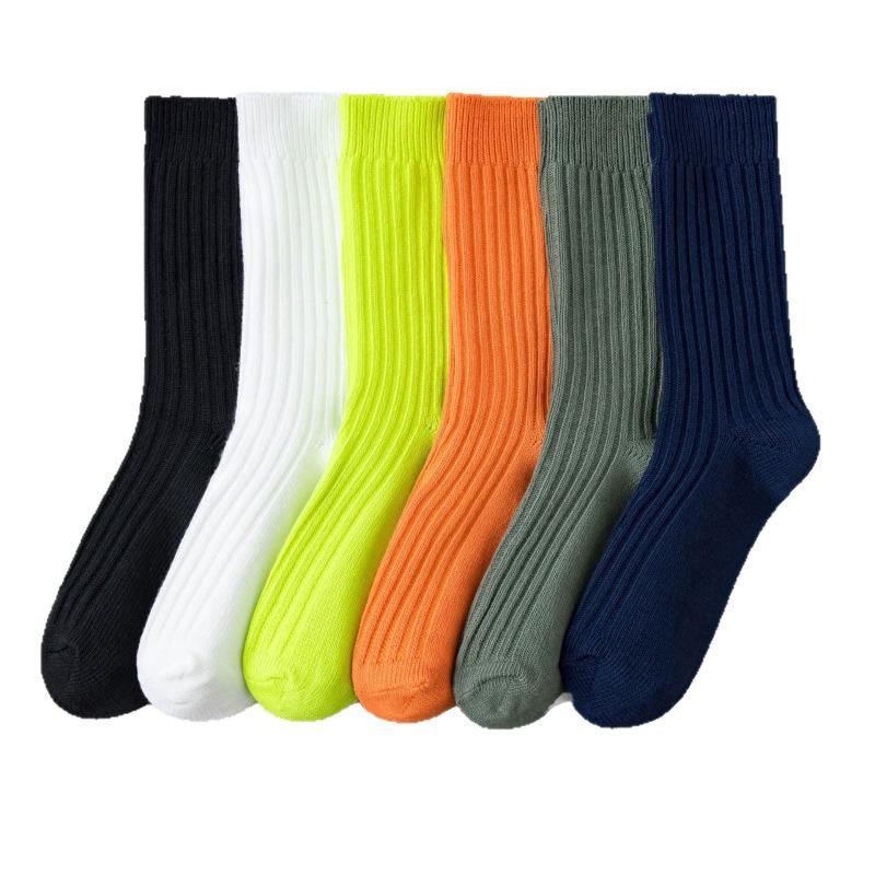 Sock Men's Autumn-Winter Double-Stitch Thick Thread Mid-Calf Socks Solid Color Retro Versatile Long-Sleeved Socks Cotton Sport Men's Socks