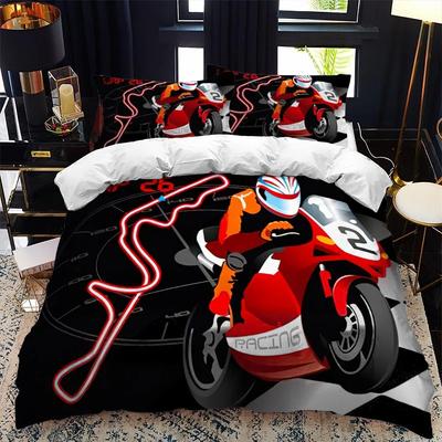 Motorcycle Rider Bed Duvet Cover Set Queen Calico Twin Size Comforter Bedding Set Single Complete Set