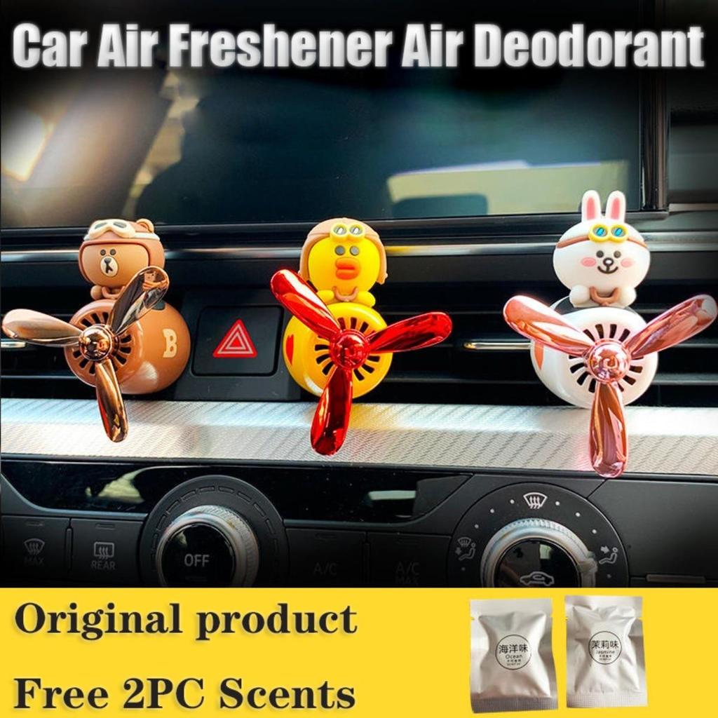 Cartoon Car Air Freshener with Propeller Fan, Magnetic Vent Clip Aromatherapy Diffuser with 2 Free Scents