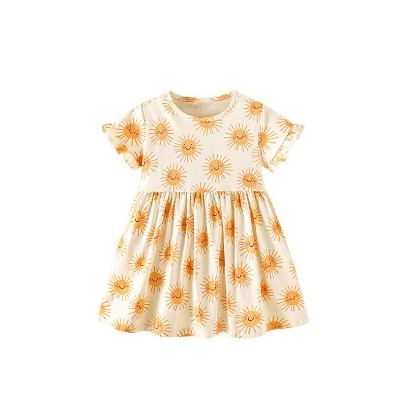 Girls Princess Dress Short Sleeve Cotton Soft Kids 3-8 Years