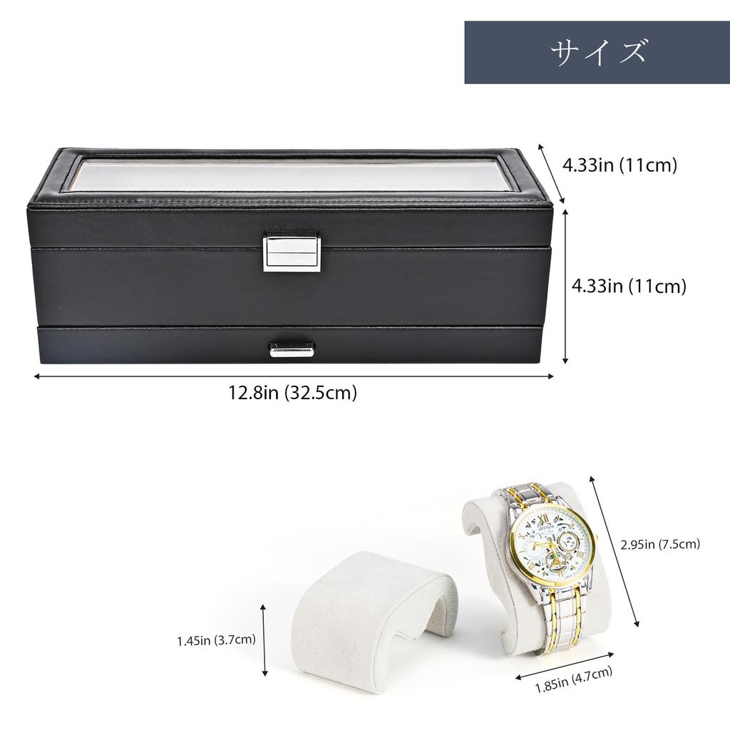 ProCase Boîte de Rangement pour Montres à 6 Emplacements avec Boîte de Montre avec Verre 2 Couches Support Organisateur de Rangement pour Bijoux Boîte pour Homme, Tiroir, Couvercle pour Homme,