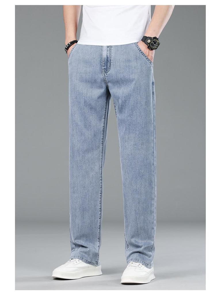 2025 Ice Silk Fashion Jeans: Men's Loose Straight Wide-Leg Trousers