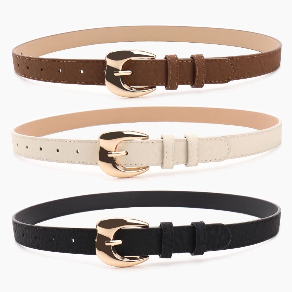 Pin Buckle Closure PU Leather Belt Gold Alloy Buckle Fashion Ladies Belt  For Women