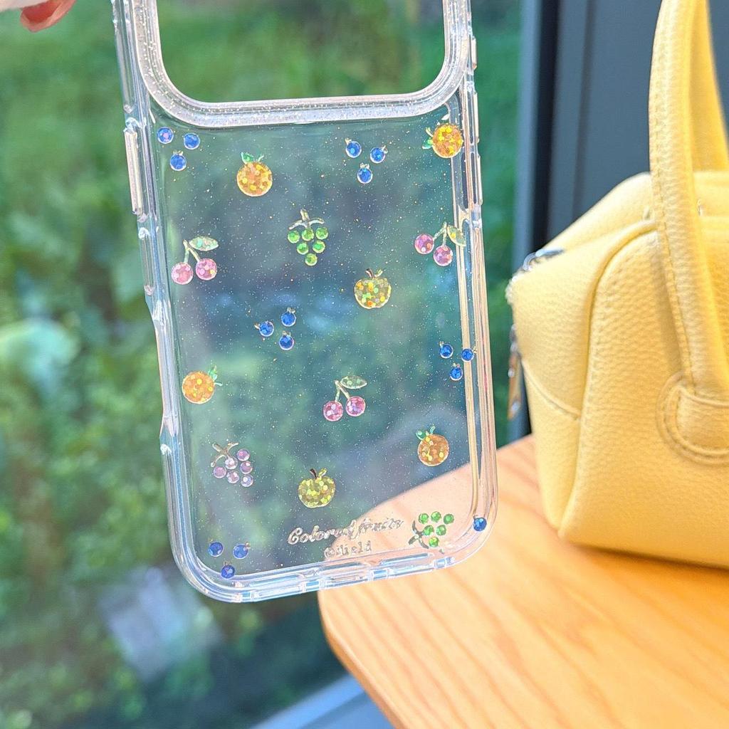 Summer Gilded Colorful Fruits Phone Case for iPhone 14/15/16 Pro Max (Round Edge)