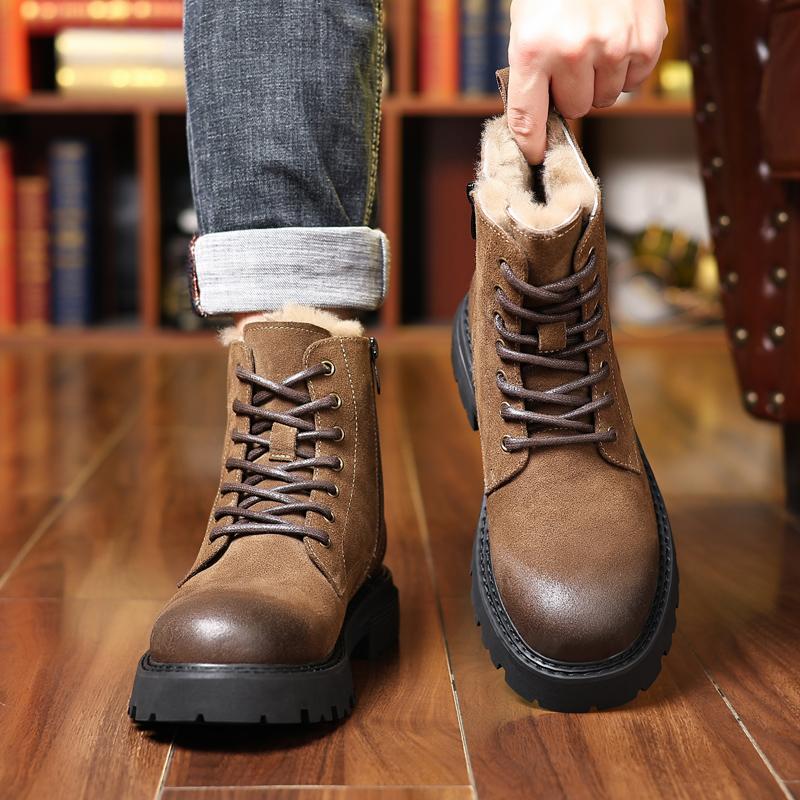 Winter New Men's Outdoor Plush Leisure Warm Boots Fashion Side Zipper Comfortable Tall Boots Anti Slip Thick Bottom Snow Boots