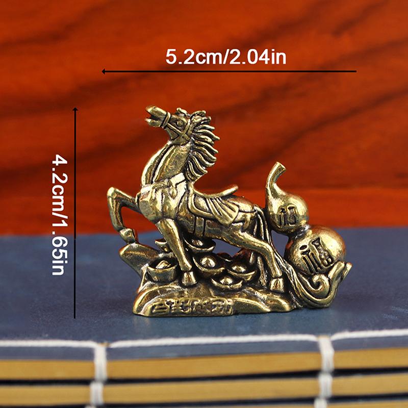 

Brass Horse to Success Figurine - Feng Shui Wealth Statue with Gourd & Coins for Home Office Decor