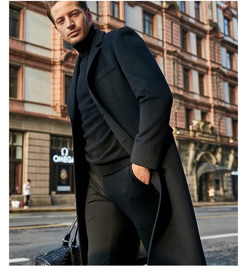 2025 Autumn/Winter Men's Woolen Coat - British Fashion, Long Style, Trendy Temperament, Long Sleeve Outerwear