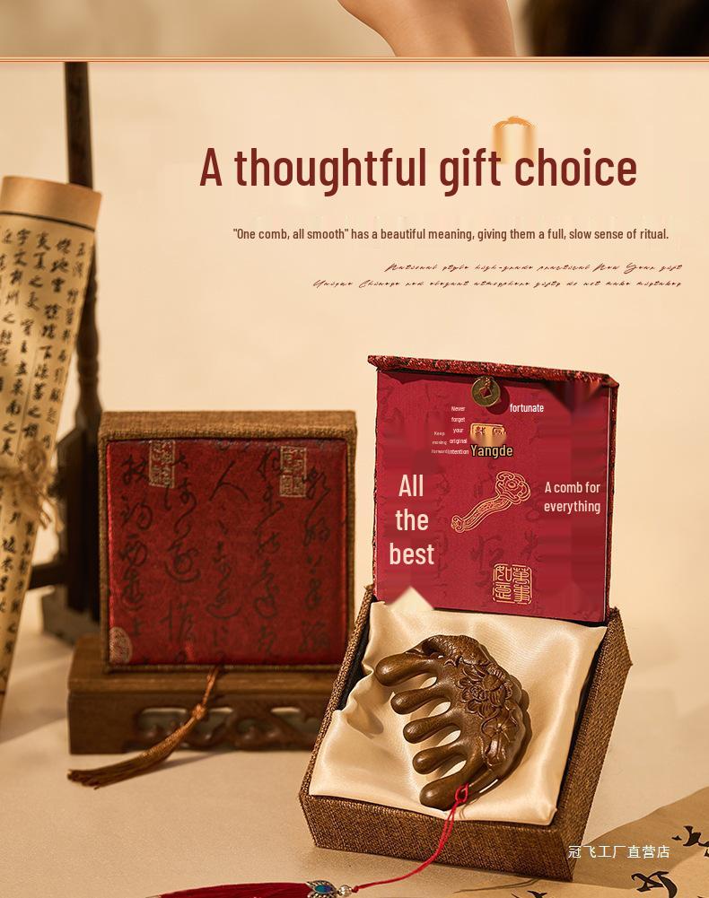 2026 Year of the Horse Chinese Sandalwood Comb Gift Box for Clients & Foreigners