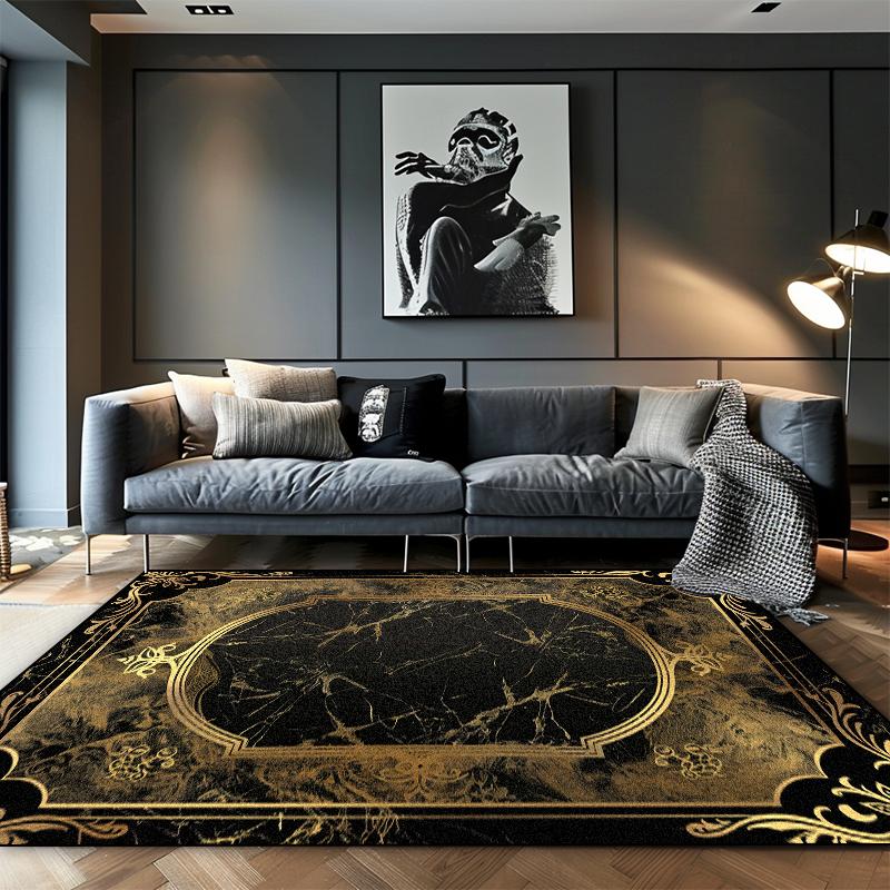 

European Luxury Black Gold Living Room Carpets Cloakroom Non-slip Large Area Rugs Leisure Bedroom Coffee Table Washable Foot Mat 60*90cm